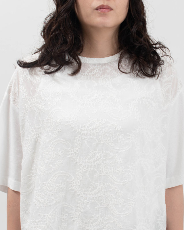 4203759 sloe ペイズリー刺繍×天竺 裾スピンドル5分袖Ｔシャツ