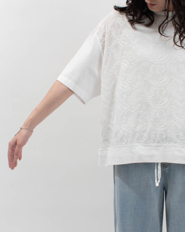 4203759 sloe ペイズリー刺繍×天竺 裾スピンドル5分袖Ｔシャツ