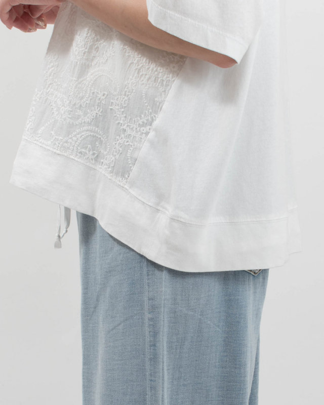 4203759 sloe ペイズリー刺繍×天竺 裾スピンドル5分袖Ｔシャツ