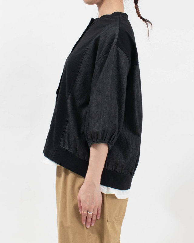 4204592-2  sloe nonfade デニム×天竺 切替え7分袖ブラウス