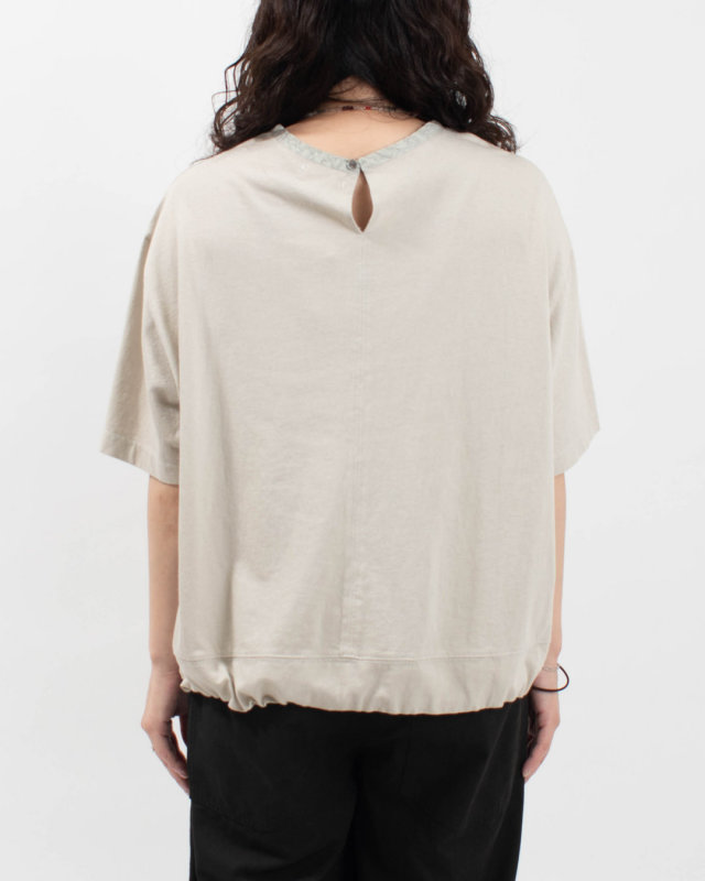 4204765-2 sloe 布帛リーフPRINT×天竺 切り替え5分袖Tシャツ