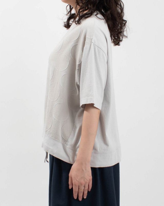 4204765 sloe 綿麻大ドットJQ×天竺 切り替え5分袖Tシャツ