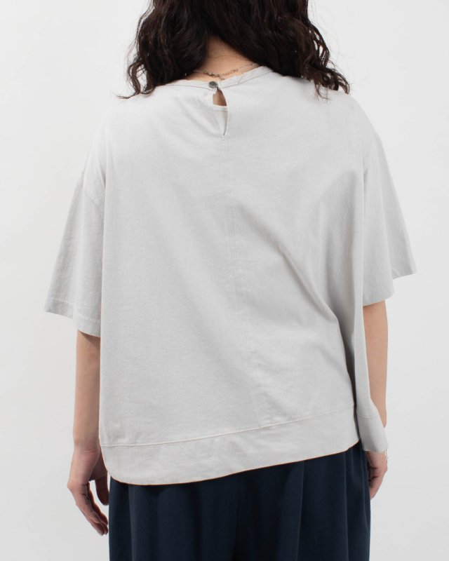4204765 sloe 綿麻大ドットJQ×天竺 切り替え5分袖Tシャツ