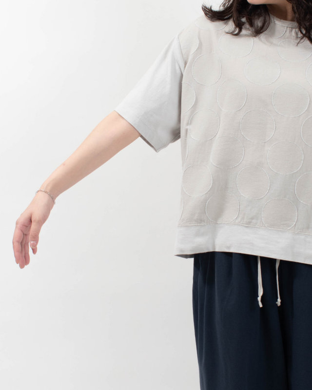 4204765 sloe 綿麻大ドットJQ×天竺 切り替え5分袖Tシャツ