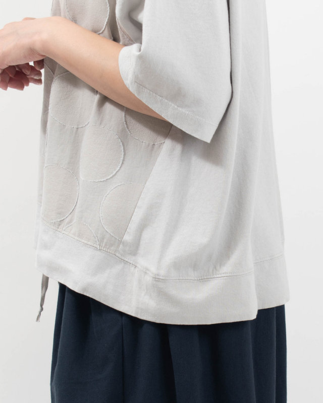 4204765 sloe 綿麻大ドットJQ×天竺 切り替え5分袖Tシャツ