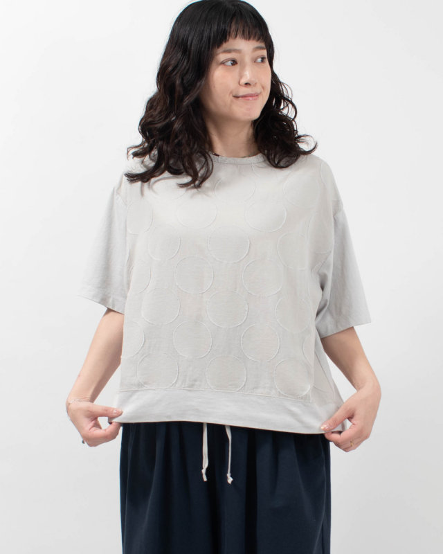 4204765 sloe 綿麻大ドットJQ×天竺 切り替え5分袖Tシャツ