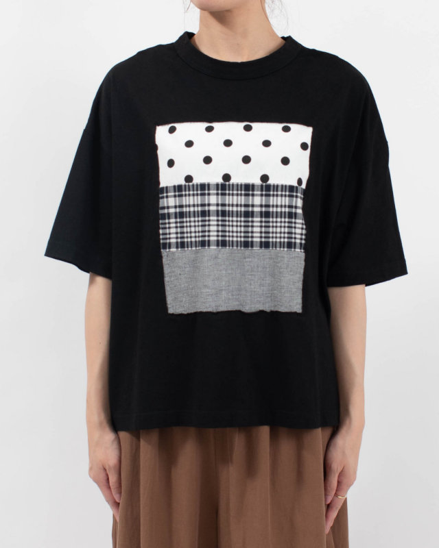 4204774-1 sloe 布帛パッチワーク×天竺 5分袖フレームTシャツ