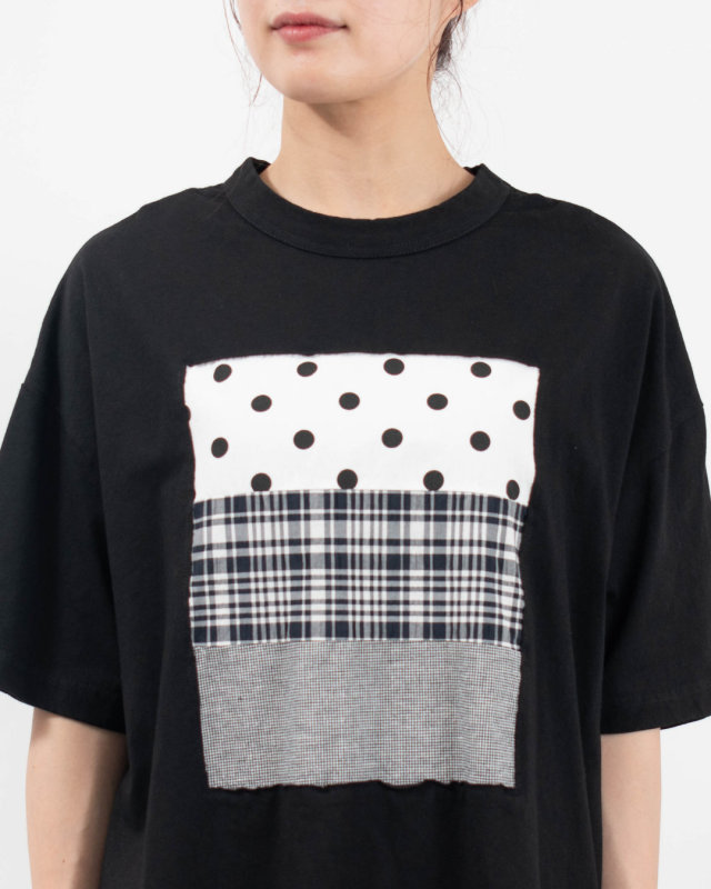 4204774-1 sloe 布帛パッチワーク×天竺 5分袖フレームTシャツ
