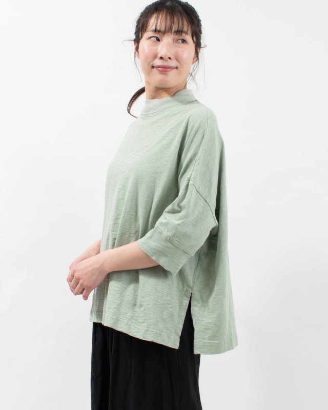 4211622 sloe スラブ天竺モックネック7分袖T