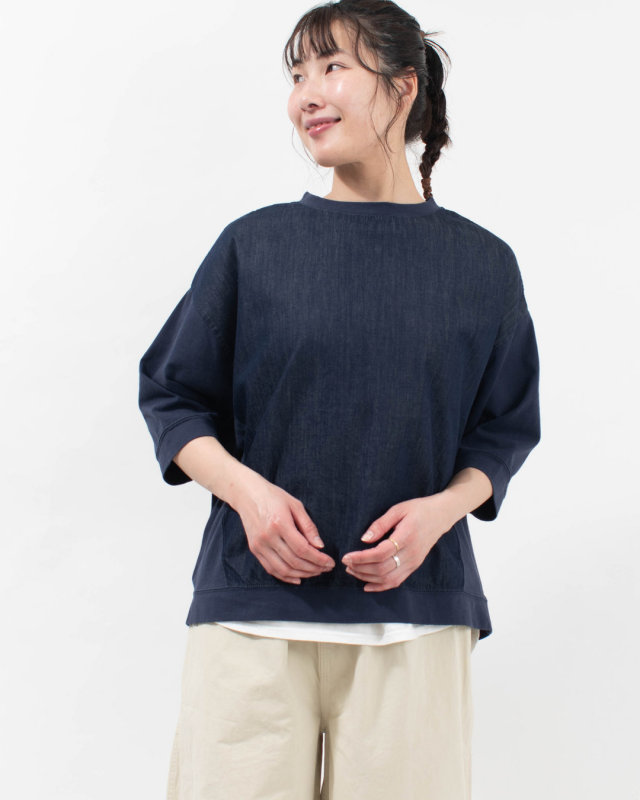 4211749  sloe nonfade デニム×天竺ワイド7分袖ブラウス