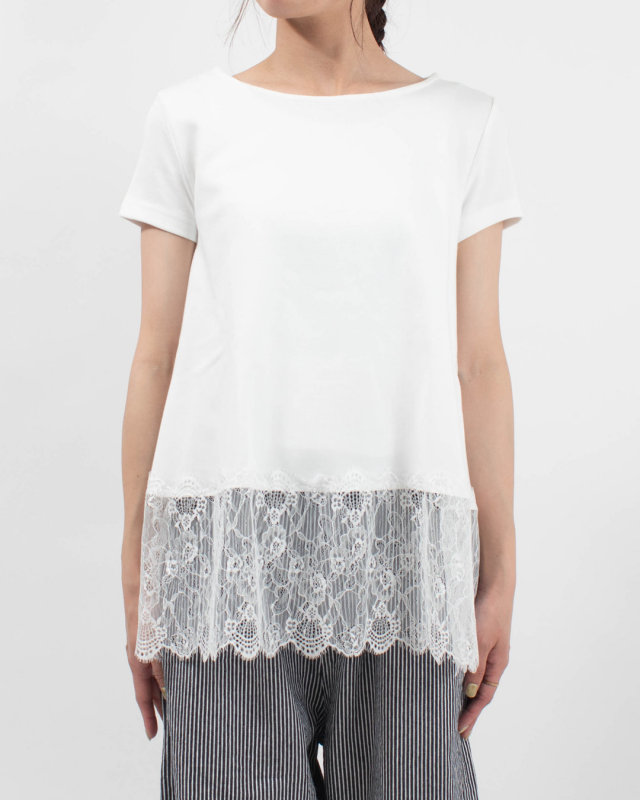 424-25403 vingtrois 裾レースフレアーTシャツ