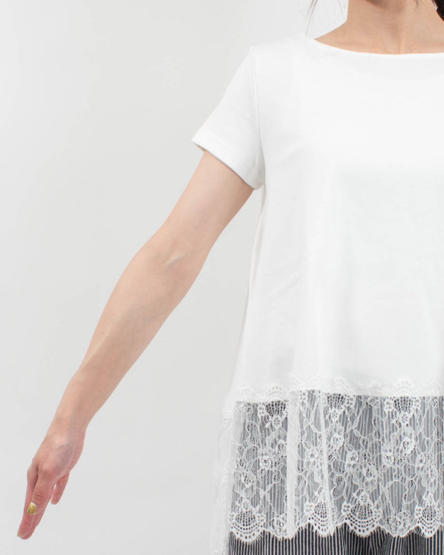 424-25403 vingtrois 裾レースフレアーTシャツ