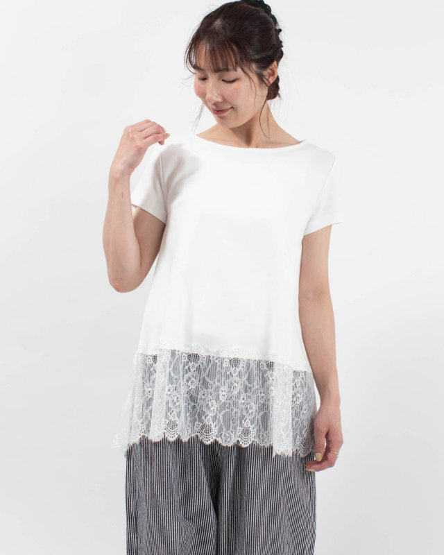 424-25403 vingtrois 裾レースフレアーTシャツ
