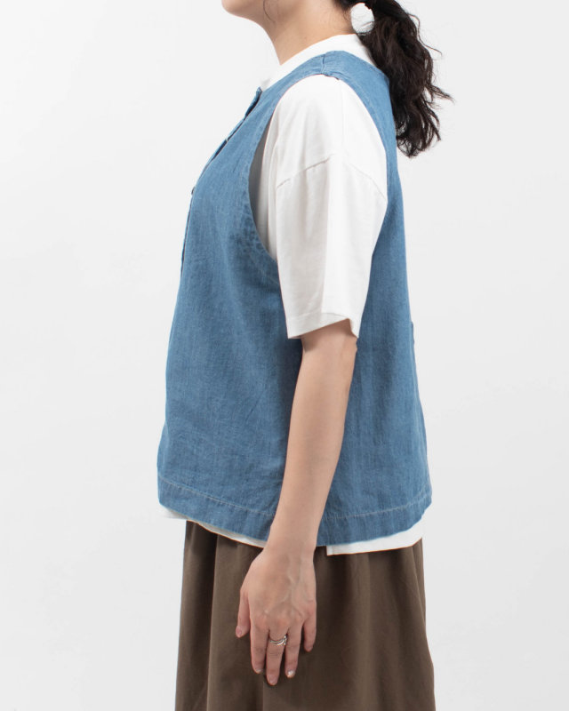 4401911 sloe 綿麻ボタンいっぱい2WAYデニムベスト
