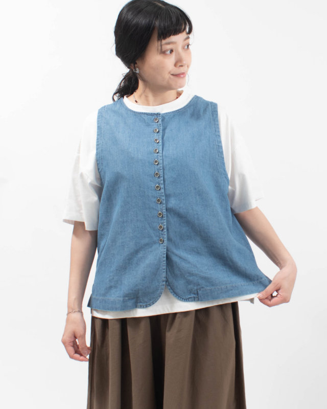 4401911 sloe 綿麻ボタンいっぱい2WAYデニムベスト