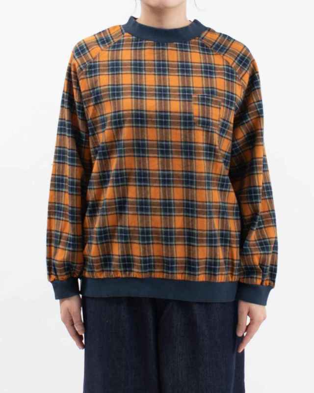 4409011-3  sloe 先染めタータンチェック布帛リブ付きプルオーバー