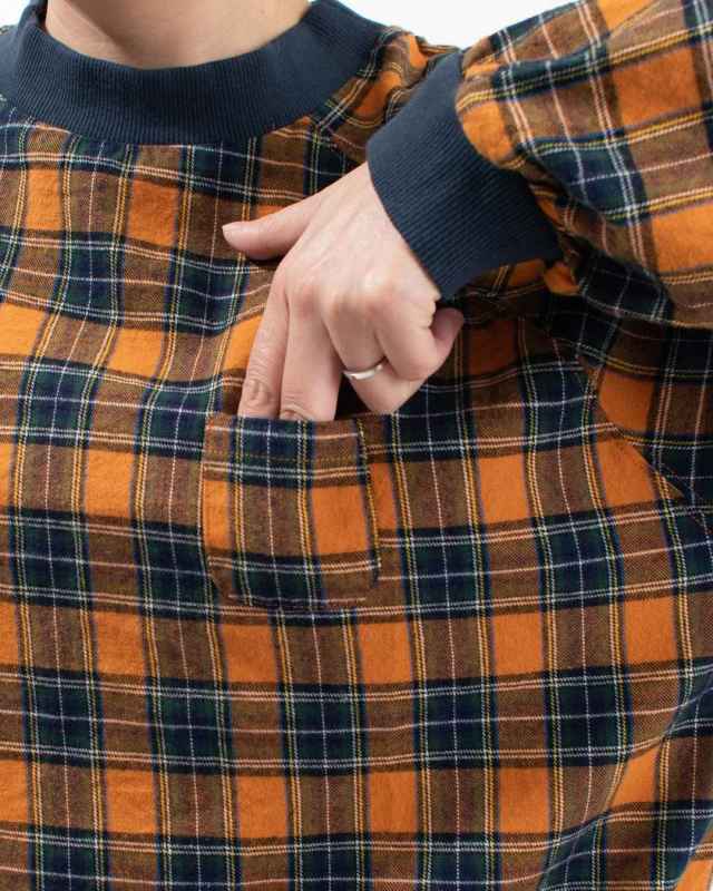 4409011-3  sloe 先染めタータンチェック布帛リブ付きプルオーバー