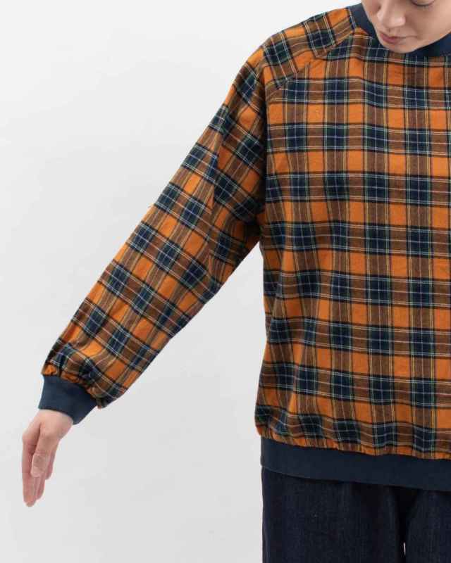 4409011-3  sloe 先染めタータンチェック布帛リブ付きプルオーバー