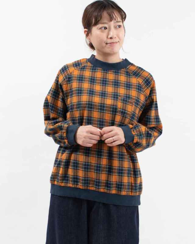 4409011-3  sloe 先染めタータンチェック布帛リブ付きプルオーバー