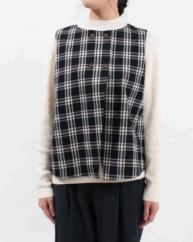 4409512 sloe 2WAY先染めチェックWボタンベスト