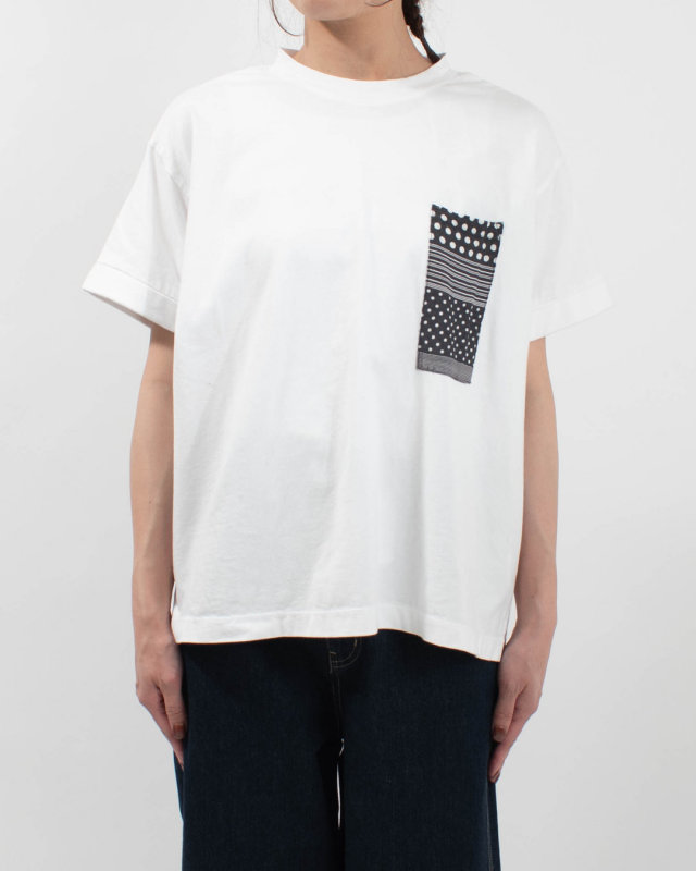 4601-6950 ista-ire コットンジャージー パッチワーク柄ポケットTEE