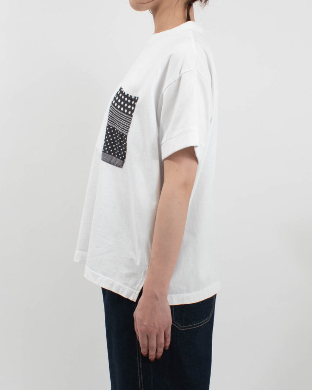 4601-6950 ista-ire コットンジャージー パッチワーク柄ポケットTEE