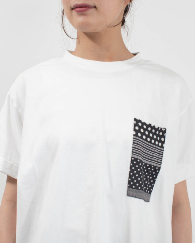 4601-6950 ista-ire コットンジャージー パッチワーク柄ポケットTEE