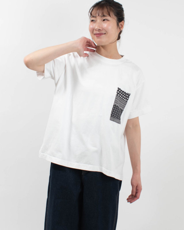 4601-6950 ista-ire コットンジャージー パッチワーク柄ポケットTEE