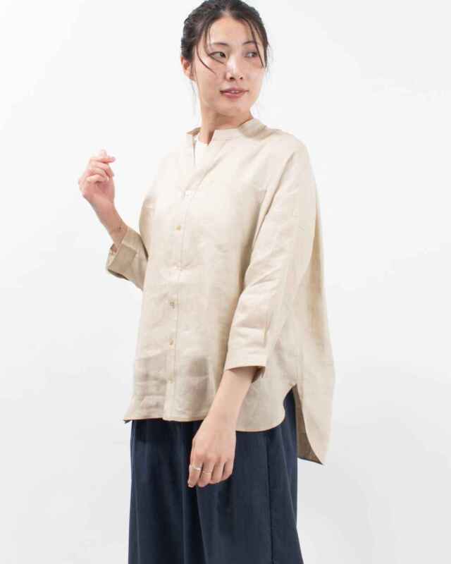 YARRA NEU リネンスキッパーネック7分袖シャツ