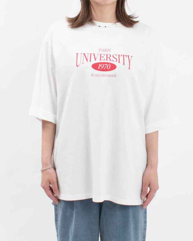 5642544  le colis コットン ロゴプリント 刺繍 バックスリット チュニック Tシャツ