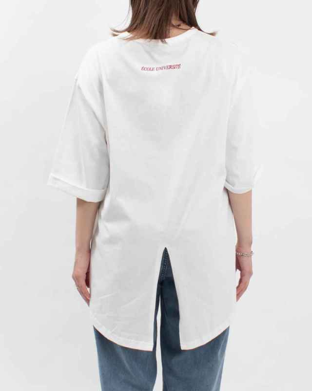 5642544  le colis コットン ロゴプリント 刺繍 バックスリット チュニック Tシャツ