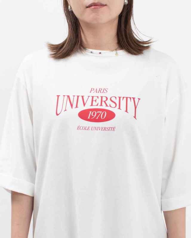 5642544  le colis コットン ロゴプリント 刺繍 バックスリット チュニック Tシャツ