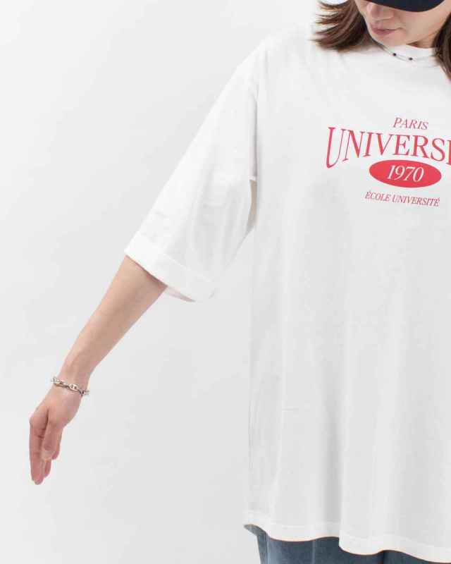 5642544  le colis コットン ロゴプリント 刺繍 バックスリット チュニック Tシャツ