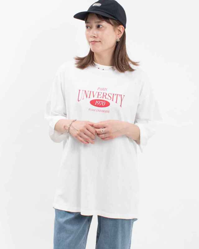 5642544  le colis コットン ロゴプリント 刺繍 バックスリット チュニック Tシャツ