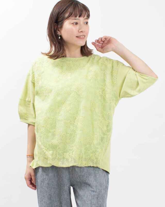 le colis 刺繍レース バルーンプルオーバー 6分袖