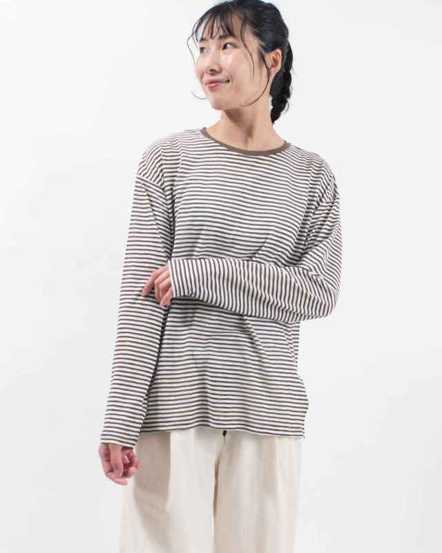 5646534 nuance of F シアーボーダー 長袖 Tシャツ ロンT 