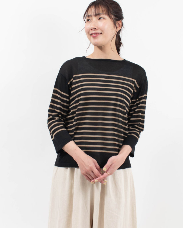 621117 mao made ヘルシーヤーン ボーダープルオーバー