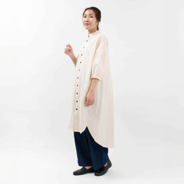 NARU 20sシーチングハンドワッシャー パフスリーブロングシャツ