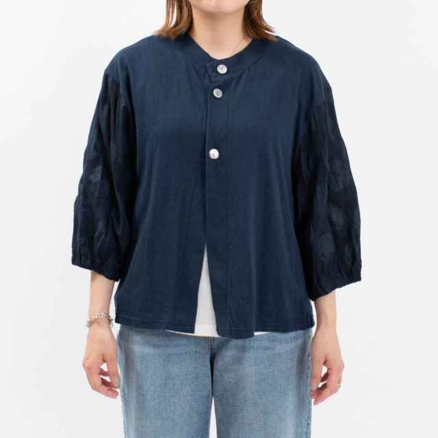 NARU ナル ムラ糸×塩縮ドット クルーネックカーデ 654061 ナチュラル ファッション  冷房対策 紫外線対策 30代 40代 50代 大人カジュアル シンプル ベーシック NARU ムラ糸×塩縮ドット クルーネックカーデ｜ナチュラル