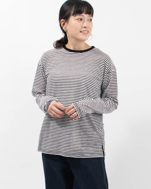 6645004 nuance of F シアーボーダー 長袖Tシャツ