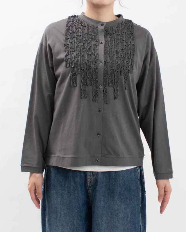 758-303 Bliss bunch オーガニックスプライ天竺 フリルモチーフ前開きクルーカーディガン