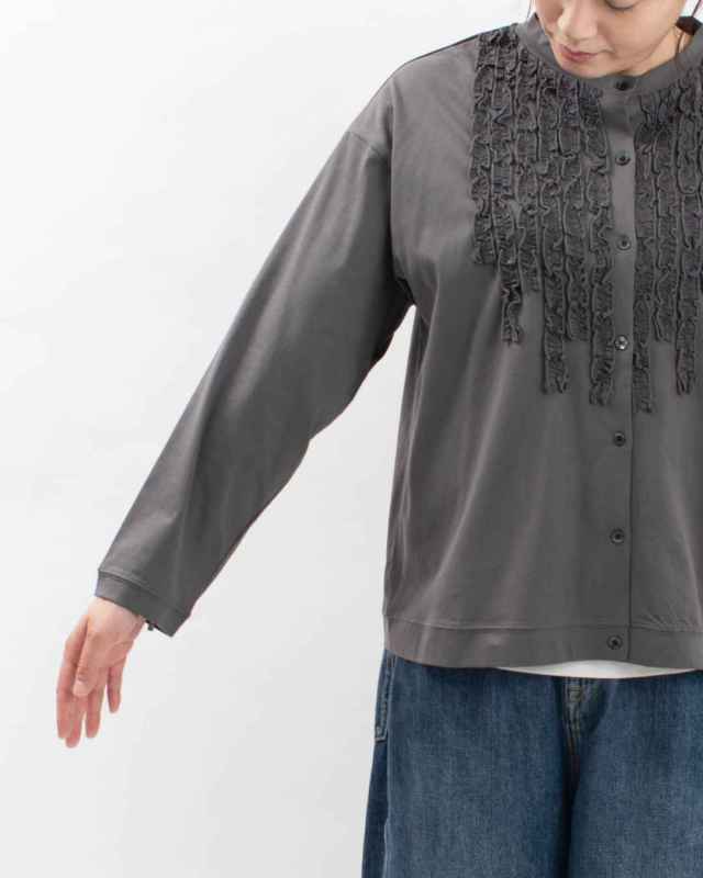 758-303 Bliss bunch オーガニックスプライ天竺 フリルモチーフ前開きクルーカーディガン