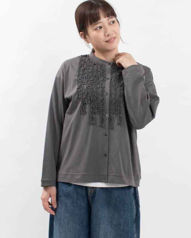 758-303 Bliss bunch オーガニックスプライ天竺 フリルモチーフ前開きクルーカーディガン