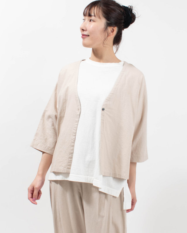 764-207  Bliss bunch 綿麻キャンバス 1釦BACK裾ゴムカーデ（7分袖）