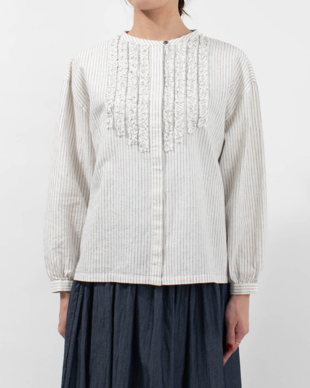 768-322 Bliss bunch 綿麻平織り フロントフリルモチーフシャツ
