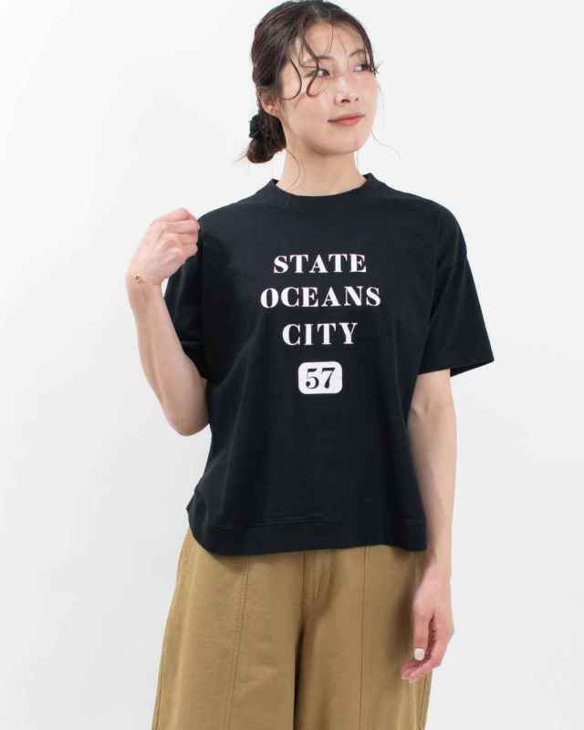 B-491015  BLUE LAKE MARKET アメリカンドライ天竺||ヘムラウンドプリントTee<STATE OCEANS CITY 57>