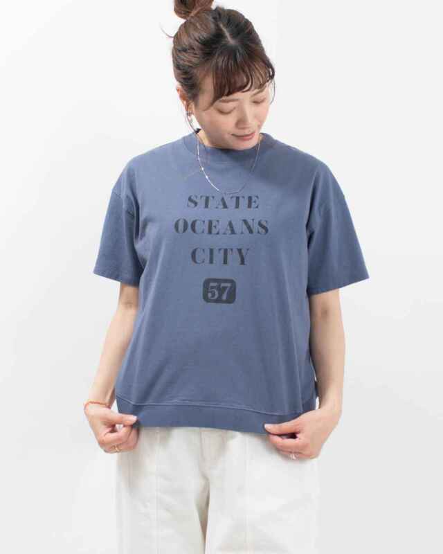 BLUE LAKE MARKET アメリカンドライ天竺||ヘムラウンドプリントTee<STATE OCEANS CITY 57>