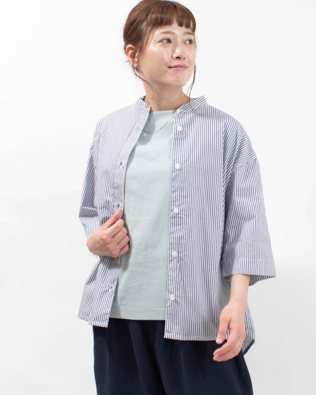 B-500015 BLUE LAKE MARKET 50/-ブロード/ストライプ/ギンガム ヘムラウンドシャツ