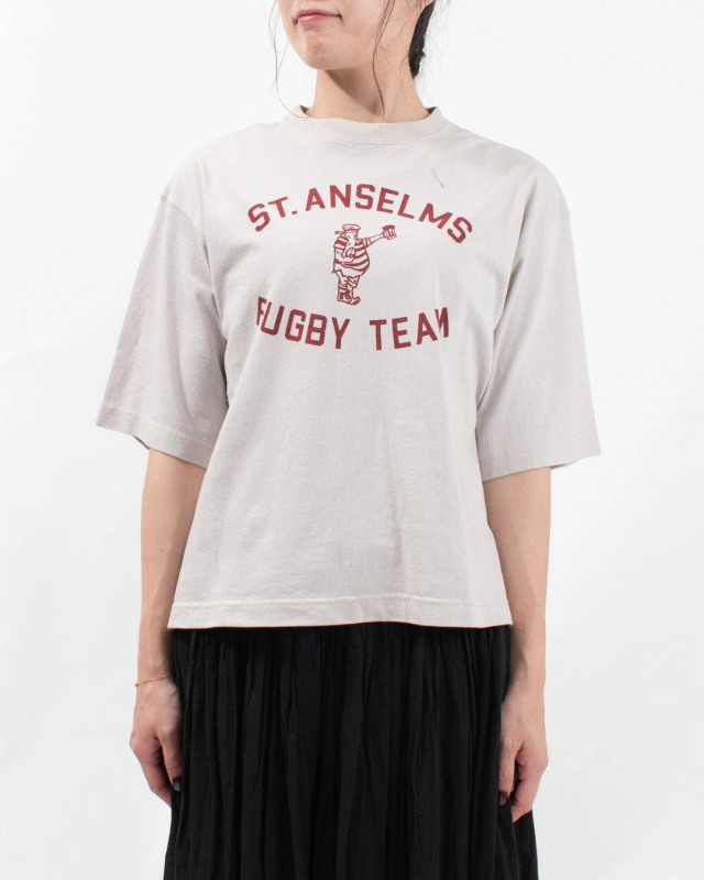 BLUE LAKE MARKET アメリカンドライ天竺|||6分袖ボックスプリントTee「ST.ANSELMS RUGBY TEAM」 B-501002 レディース ナチュラル  服 30代 40代 50代 BLUE LAKE MARKET アメリカンドライ天竺|||6分袖ボックス