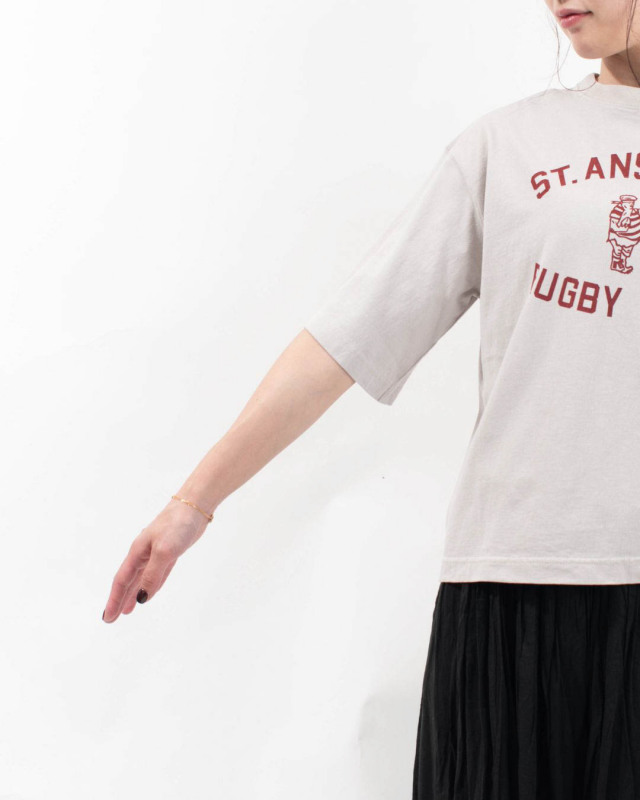 BLUE LAKE MARKET アメリカンドライ天竺|||6分袖ボックスプリントTee「ST.ANSELMS RUGBY TEAM」 B-501002 レディース ナチュラル  服 30代 40代 50代 BLUE LAKE MARKET｜【20%OFF】アメリカンドライ天竺6分袖